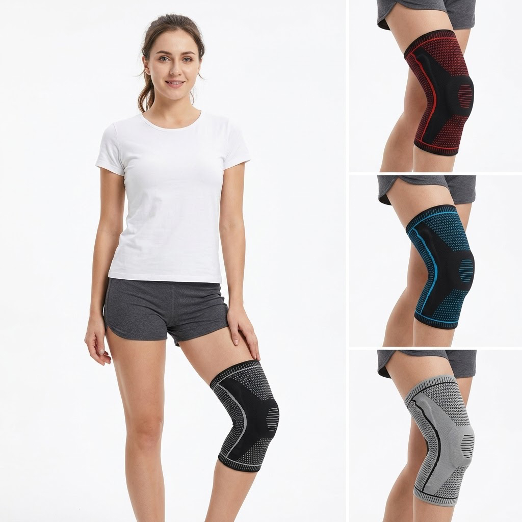 Knee Sleeve Pair - スプリングサポート付きシングル膝ブレース、滑り止めシリコン、膝蓋骨を安定させ、通気性のある膝プロテクター、スポーツギア